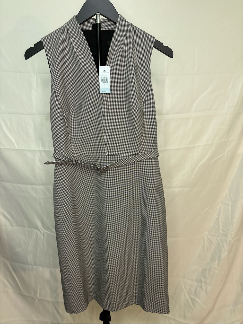 Ann Taylor Gray Sleeveless Sheath Dress with Waist Tie